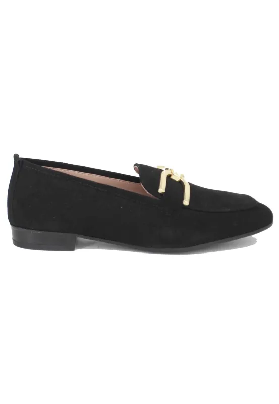 Mocassini donna in camoscio nero con morsetto oro Donna BAXTER KS BLACK made by Unisa