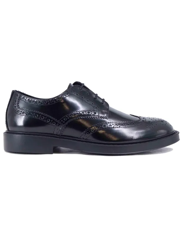 Stringate uomo in pelle nera lucida con impunture Uomo 22940 D-VP1N made by Antica Cuoieria