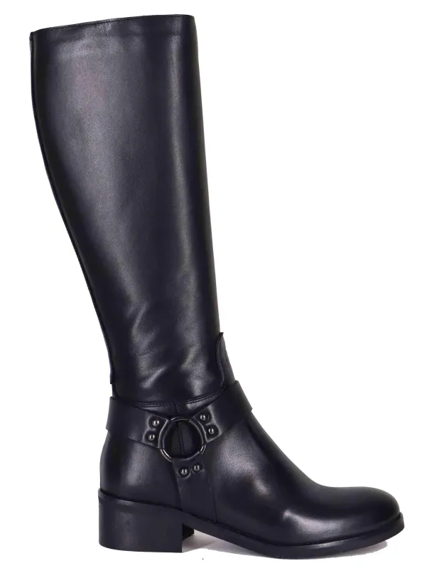 Stivali donna in pelle nera con tacco basso e cavigliera Donna SPSTPR6005 001 sold by Spatarella