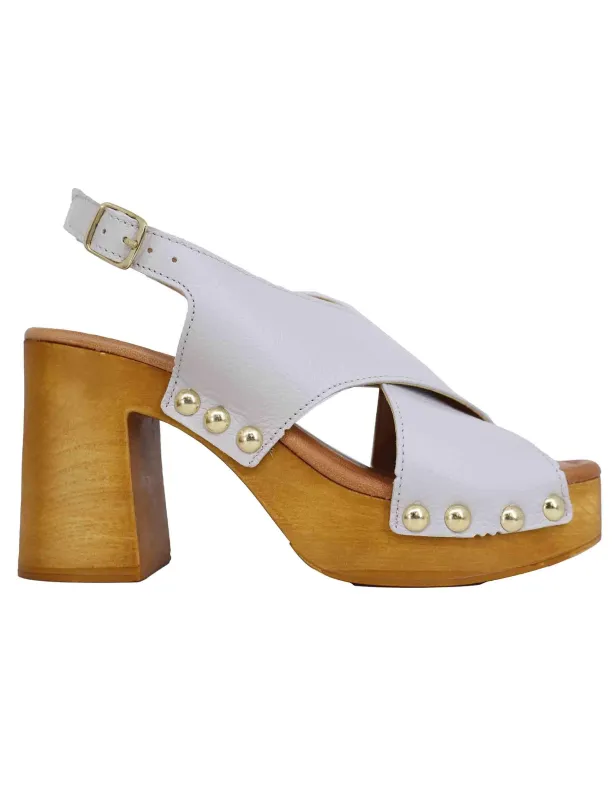 Zoccoli slingback donna in pelle bianca con fibbie oro e tacco alto Donna SR8513 100 sold by Spatarella
