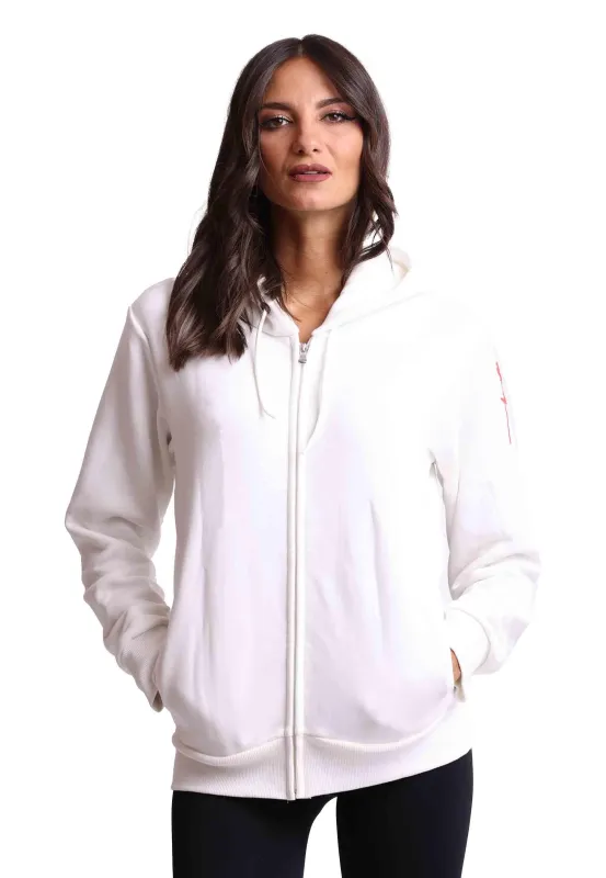 Felpa donna con cappuccio e zip in tessuto bianco e stampa in seta Donna ZIP PAV sold by Spatarella