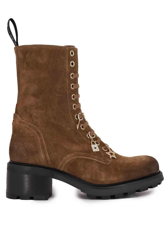 Stivaletti anfibi donna in camoscio cuoio con accessori Donna AFRA 14TDM sold by Spatarella