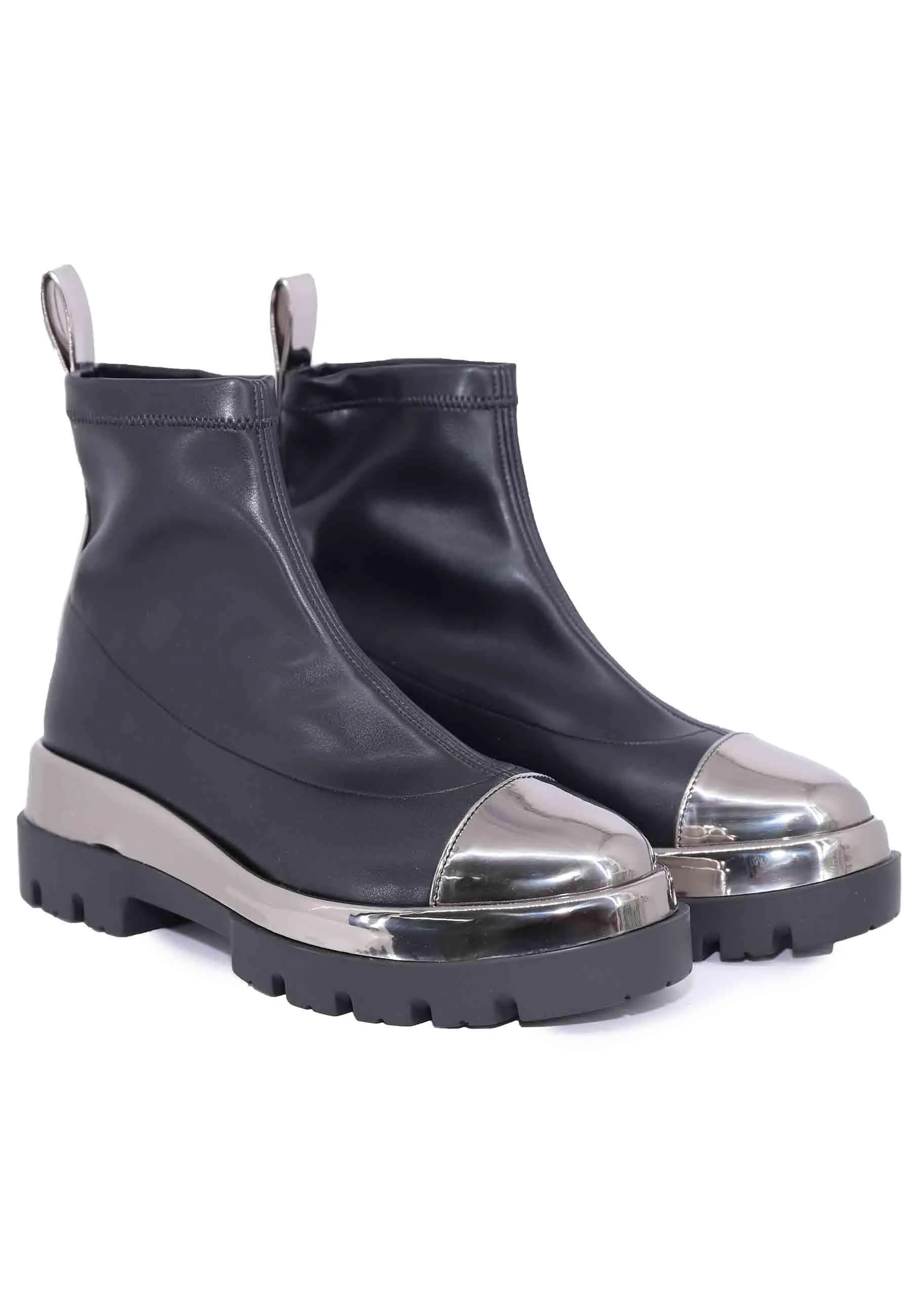 Stivaletti donna in ecopelle nera con riporti in pelle argento Donna 394W3 003 sold by Spatarella product image thumbnail 3