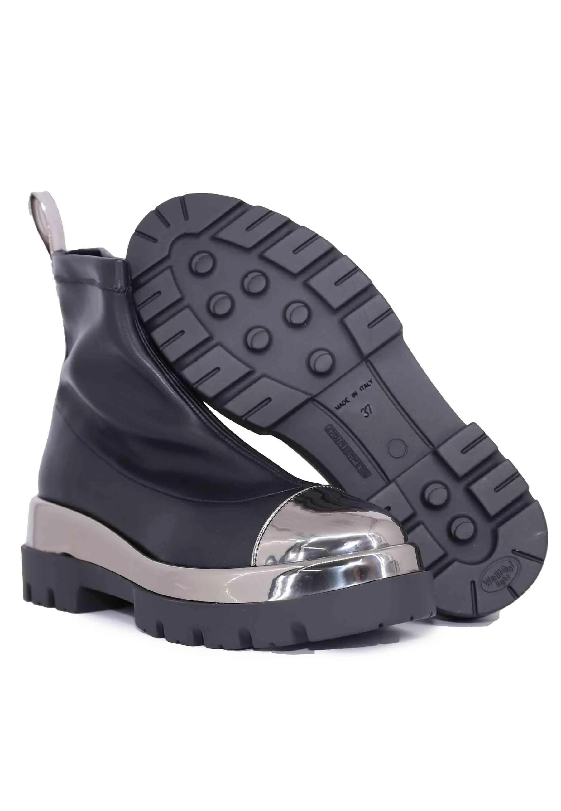 Stivaletti donna in ecopelle nera con riporti in pelle argento Donna 394W3 003 sold by Spatarella product image thumbnail 5