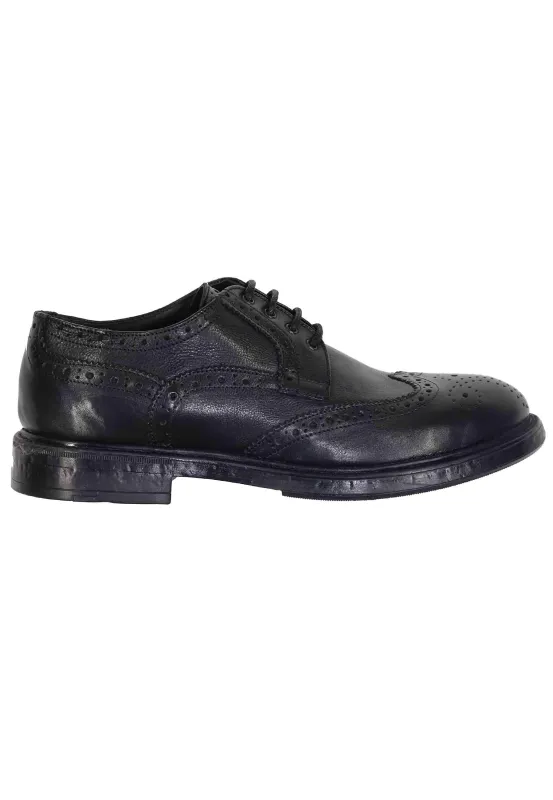 Stringate da uomo in pelle nera con impunture all'inglese e suola in gomma Uomo SP1268 001 made by Spatarella