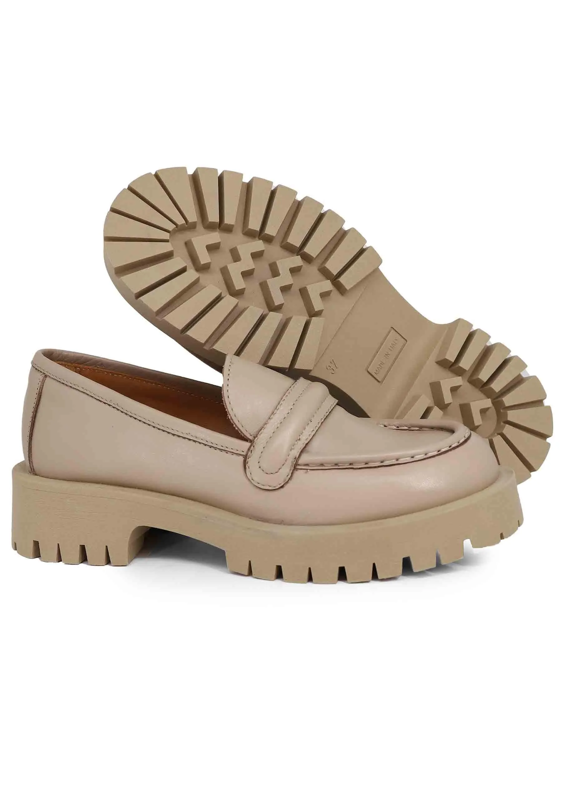 Mocassini donna in pelle beige con suola in gomma carrarmato Donna SP POSILLIPO 015 sold by Spatarella product image thumbnail 4