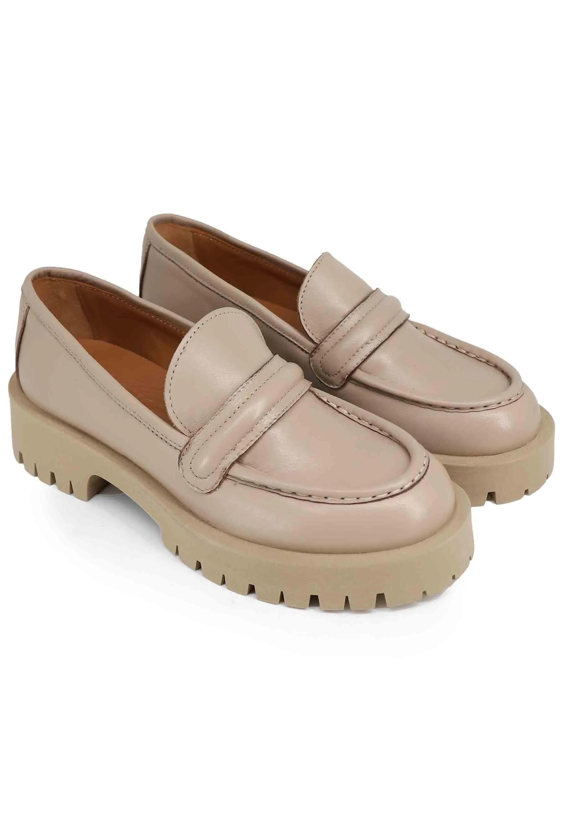 Mocassini donna in pelle beige con suola in gomma carrarmato Donna SP POSILLIPO 015 sold by Spatarella product image thumbnail 3