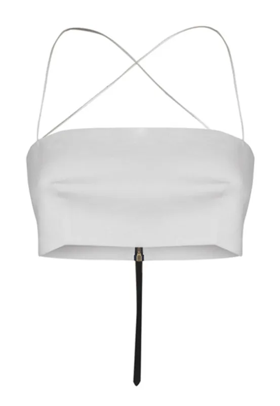 Top crop donna in lino bianco con spalline incrociate Donna THE NIKI LINUM 001 sold by Spatarella