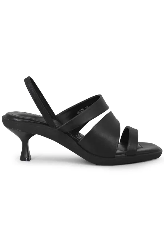 Sandali slingbak donna in pelle nera con suola in gomma e tacco colorato Donna BO1420 001 sold by Spatarella