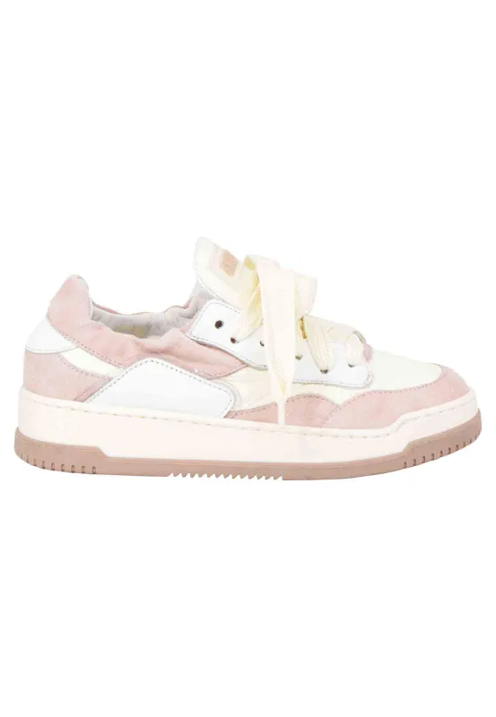 Sneakers donna in pelle beige e rosa con fondo gomma Donna MEET 033 sold by Spatarella
