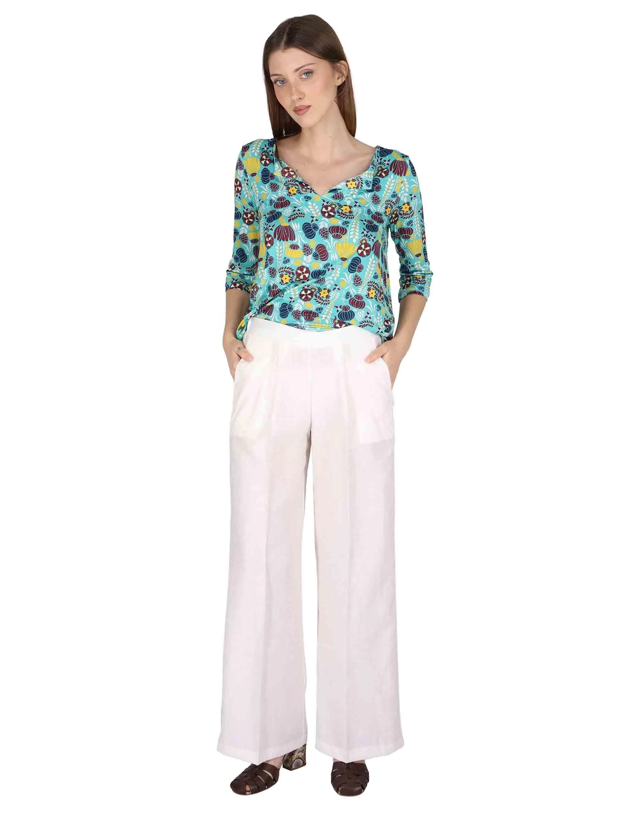 Pantaloni Elastic Waist Trousers in lino off white Donna JABPN0001-F1369-1254 85 sold by Spatarella