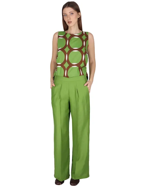 Pantaloni Elastic Waist Trousers in lino verde Donna JABPN0001-F1369-1254 7046 sold by Spatarella