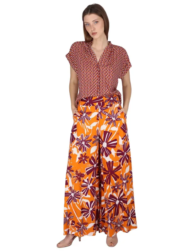 Pantaloni Palazzo Trousers in viscosa arancione floreal Donna JABPN0001-F1090-1244 2102 made by Spatarella