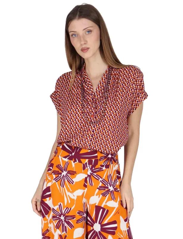 Camicie Flared Shirt in viscosa arancione stampata Donna JABCM0001-F1526-1245 2102 sold by Spatarella