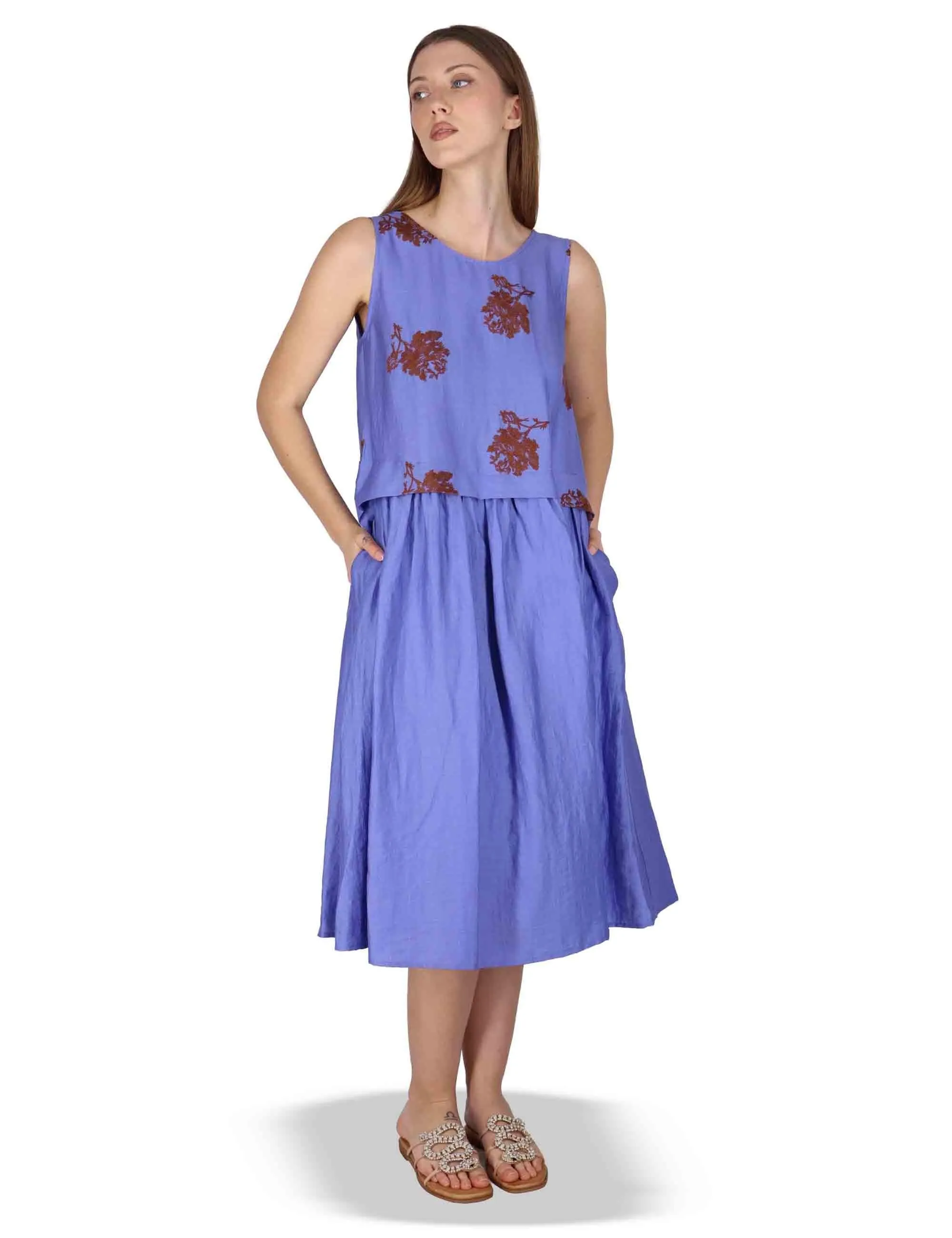 Abito Airy Midi Flow in lino blu con stampa Donna JABAB0001-F1522-1232 6090 sold by Spatarella product image thumbnail 2