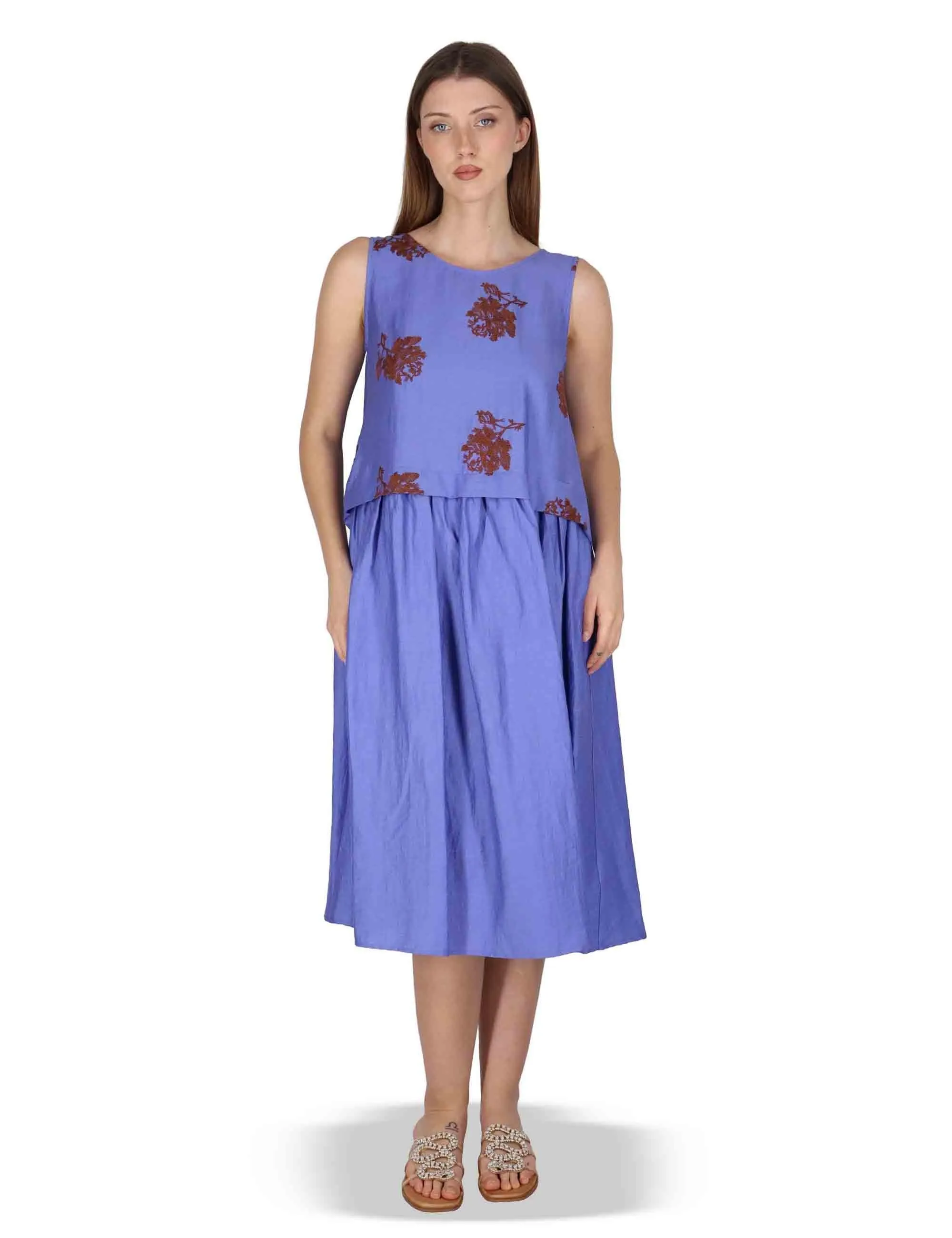 Abito Airy Midi Flow in lino blu con stampa Donna JABAB0001-F1522-1232 6090 sold by Spatarella