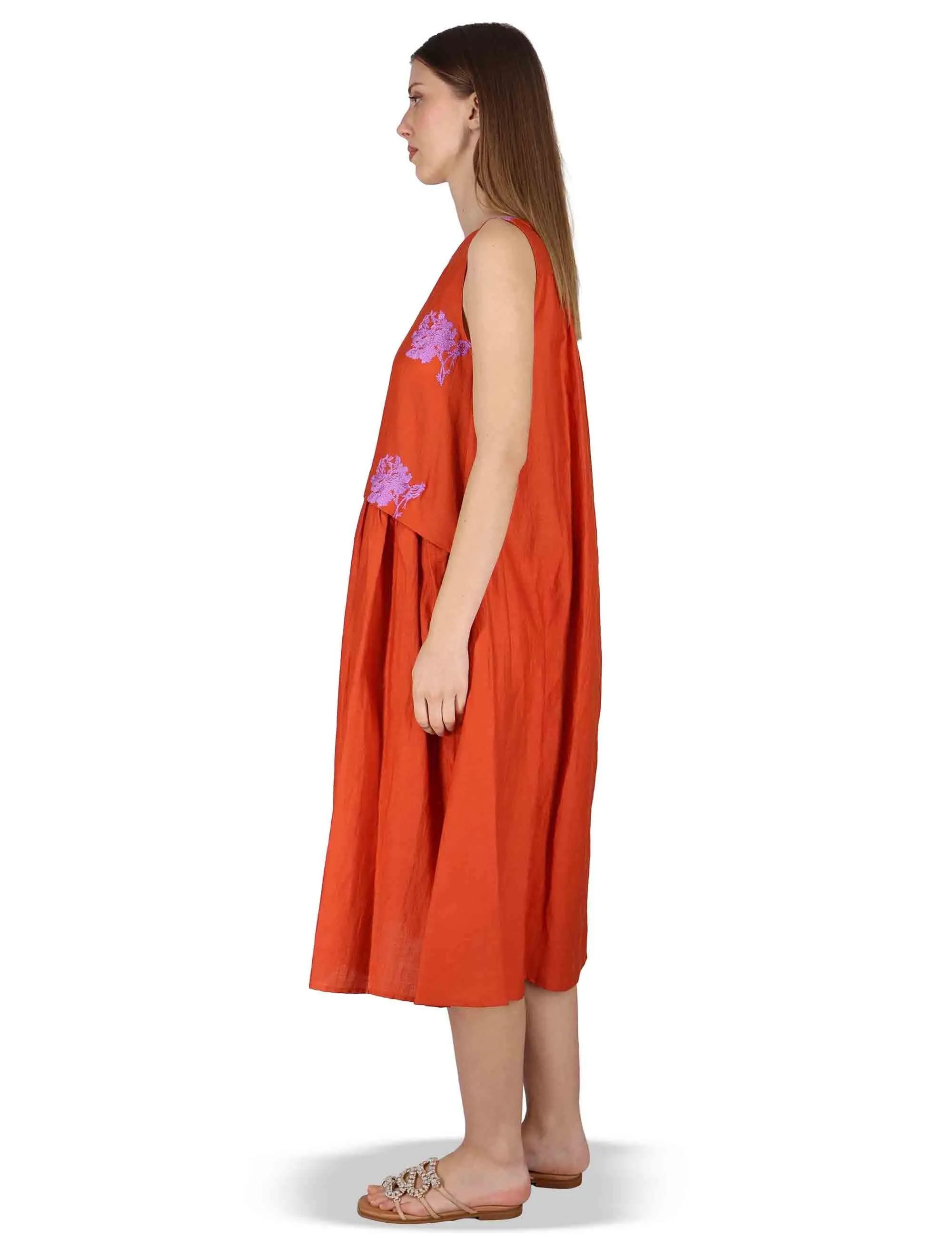 Abito Airy Midi Flow in lino rosso con stampa Donna JABAB0001-F1522-1232 2520 sold by Spatarella product image thumbnail 5