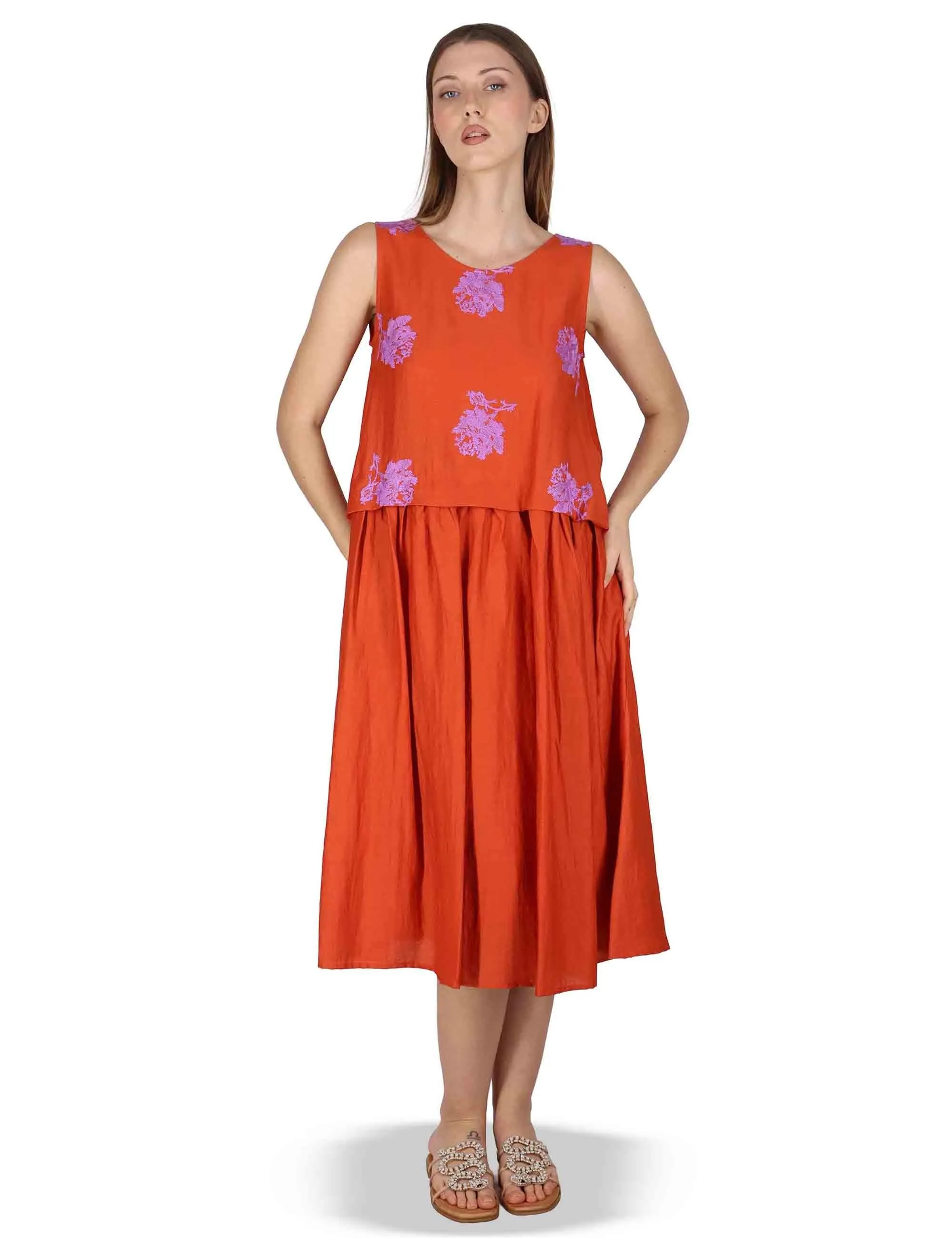 Abito Airy Midi Flow in lino rosso con stampa Donna JABAB0001-F1522-1232 2520 sold by Spatarella product image thumbnail 3