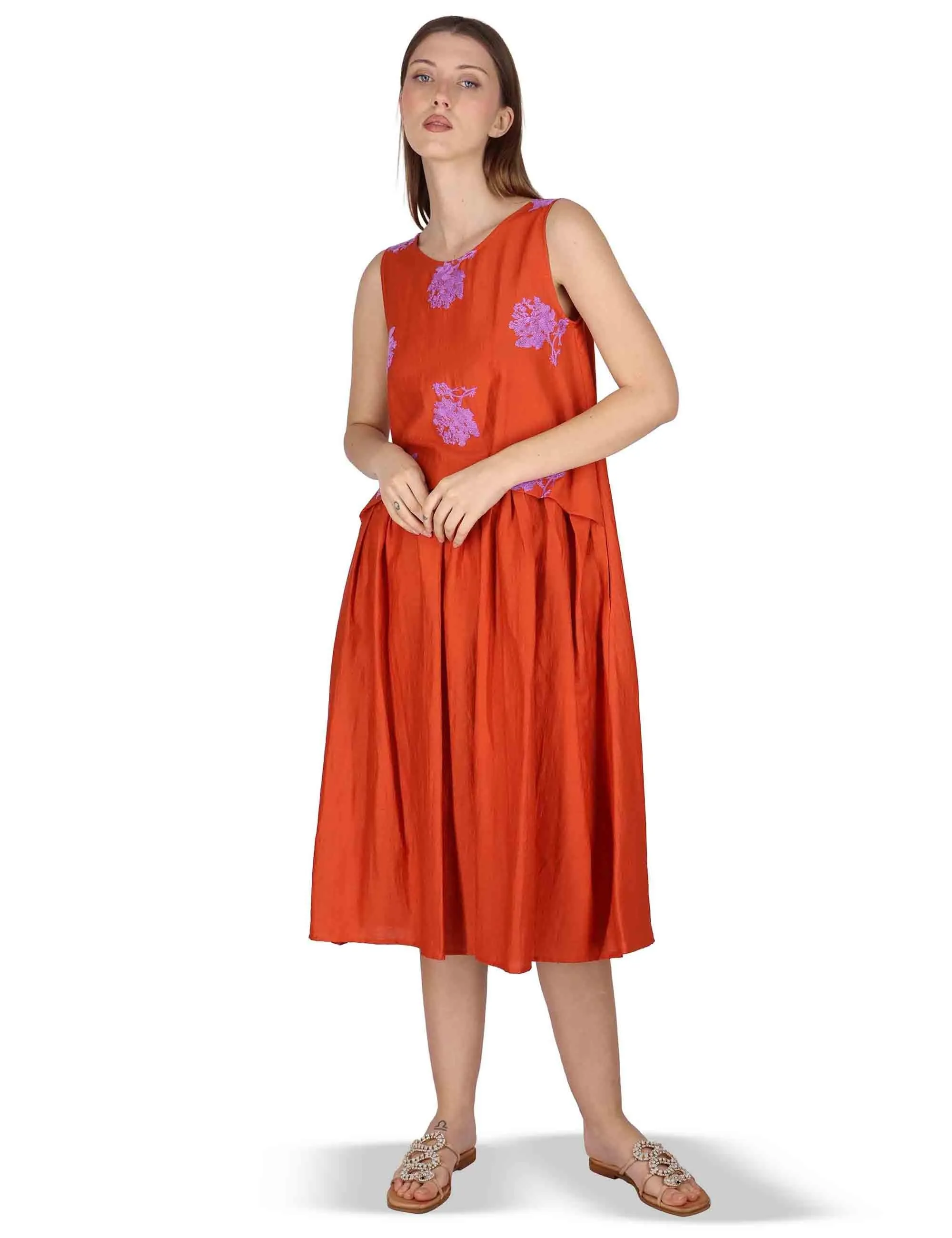 Abito Airy Midi Flow in lino rosso con stampa Donna JABAB0001-F1522-1232 2520 sold by Spatarella product image thumbnail 2