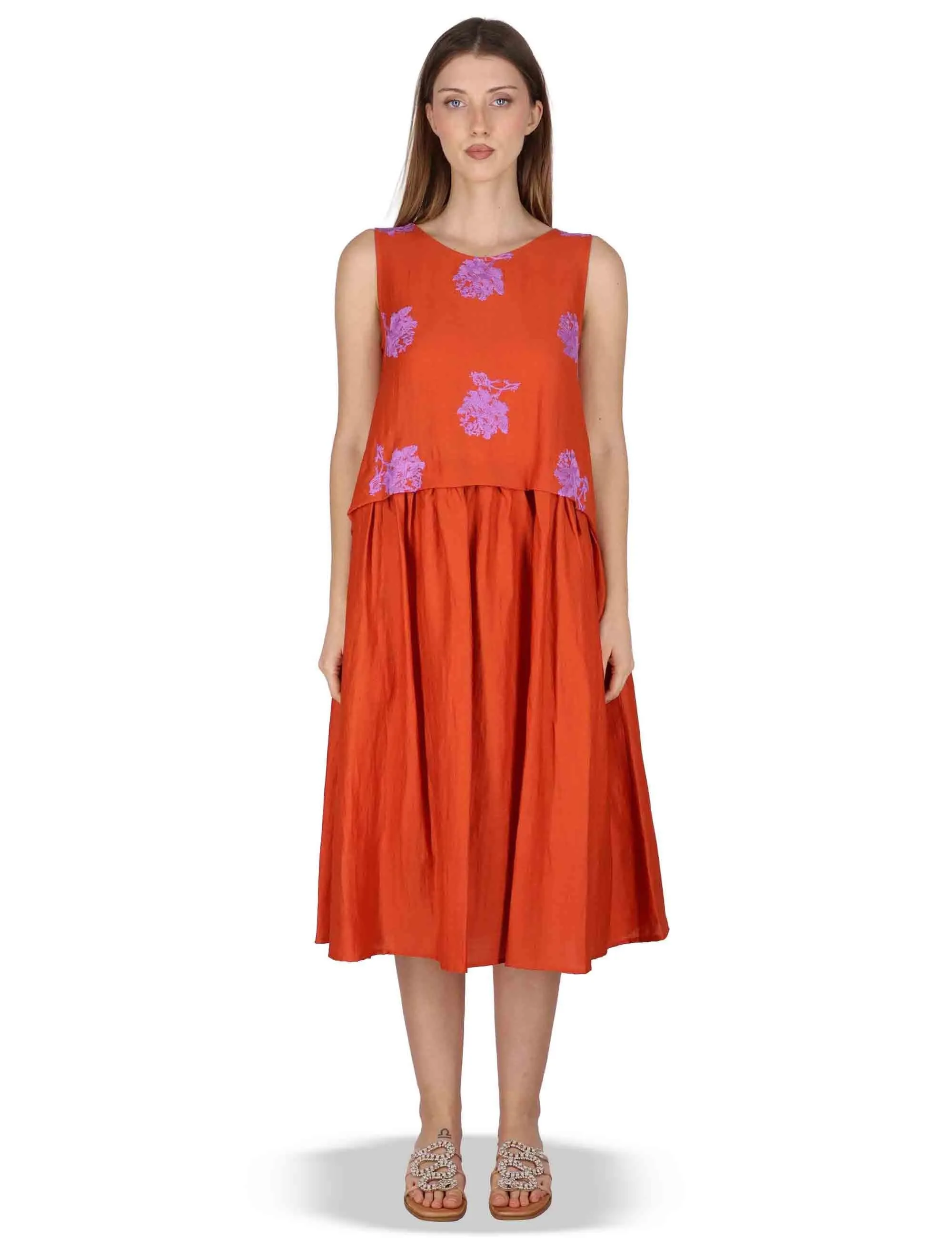 Abito Airy Midi Flow in lino rosso con stampa Donna JABAB0001-F1522-1232 2520 sold by Spatarella product image thumbnail 4