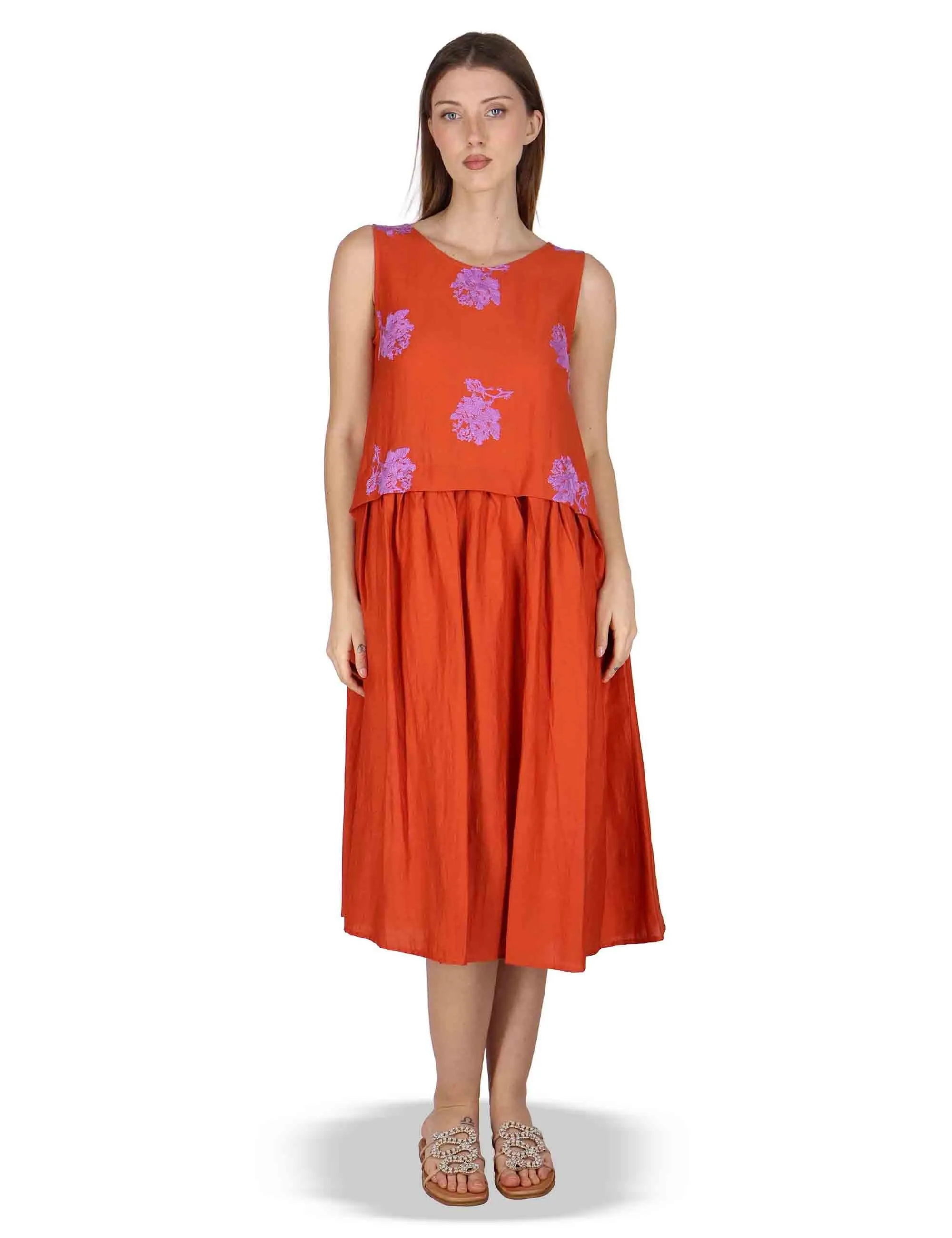 Abito Airy Midi Flow in lino rosso con stampa Donna JABAB0001-F1522-1232 2520 sold by Spatarella