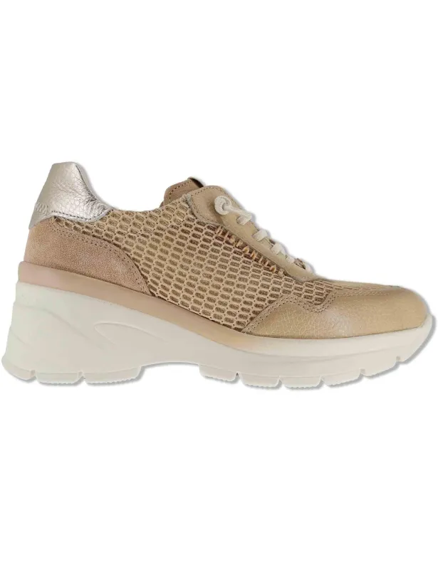 Sneakers in pelle e tessuto cuoio con zeppa Donna HV264712 DESERT made by Spatarella