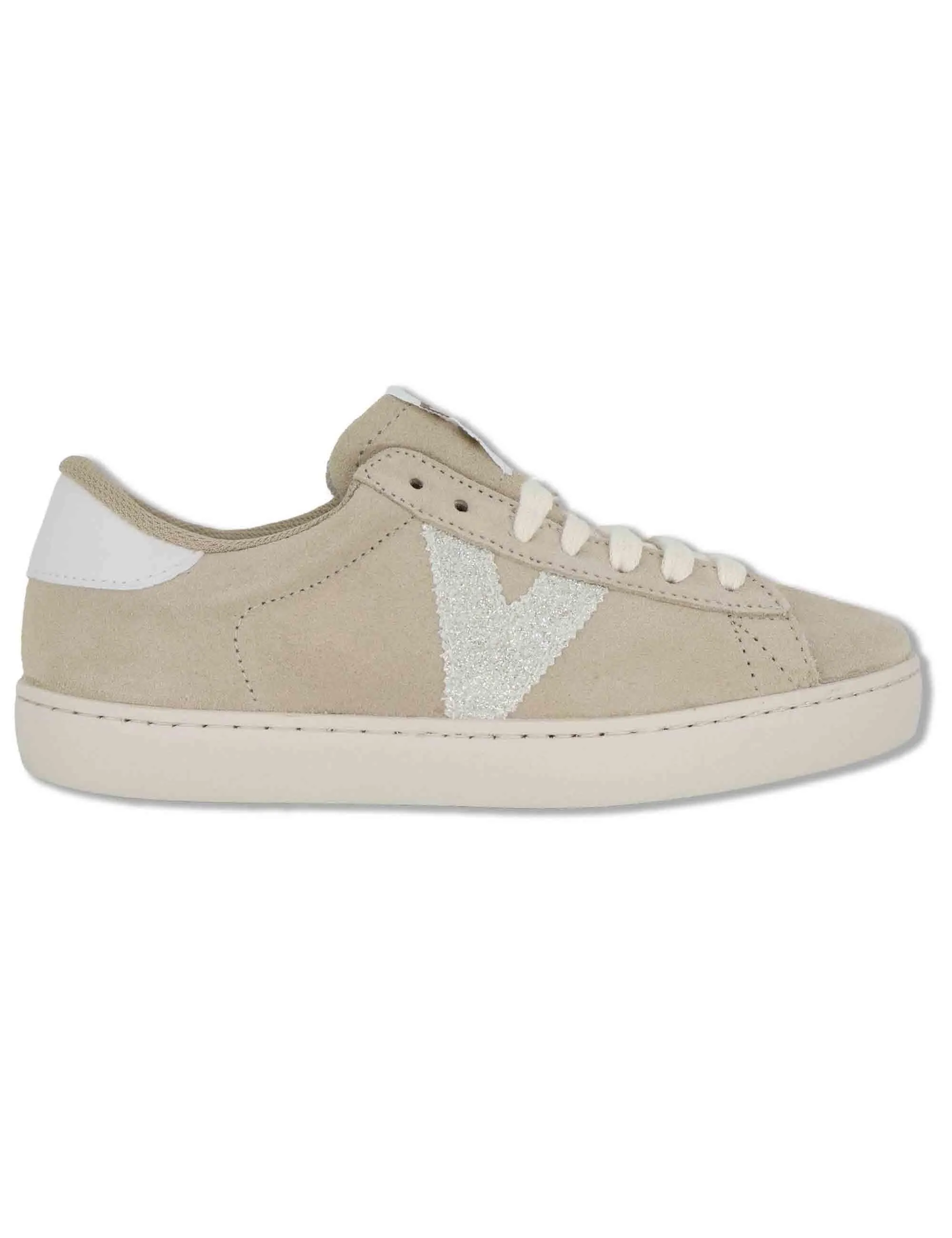 Sneakers Berlin in camoscio beige con logo glitter Donna 1126239 80_Beige sold by Spatarella
