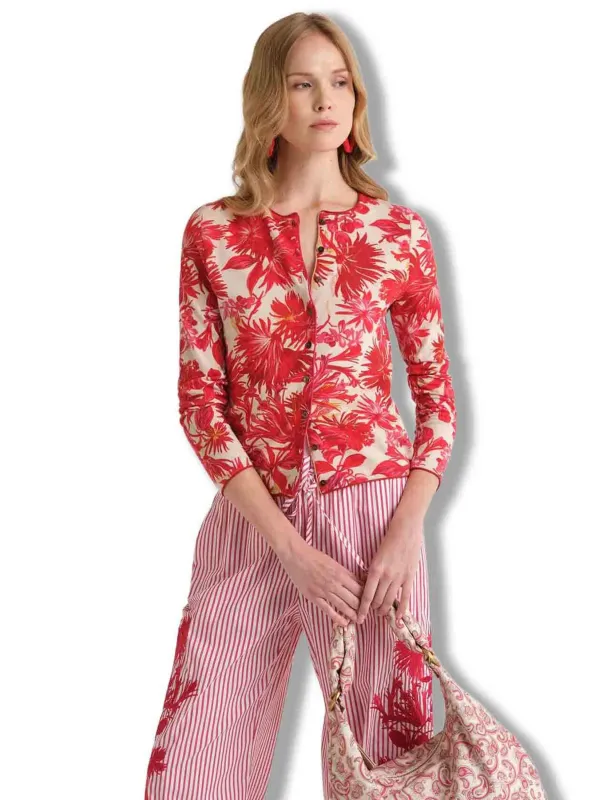 Cardigan Cotton Printed in cotone rosso a fantasia Donna JN359978215 B3039 made by Spatarella