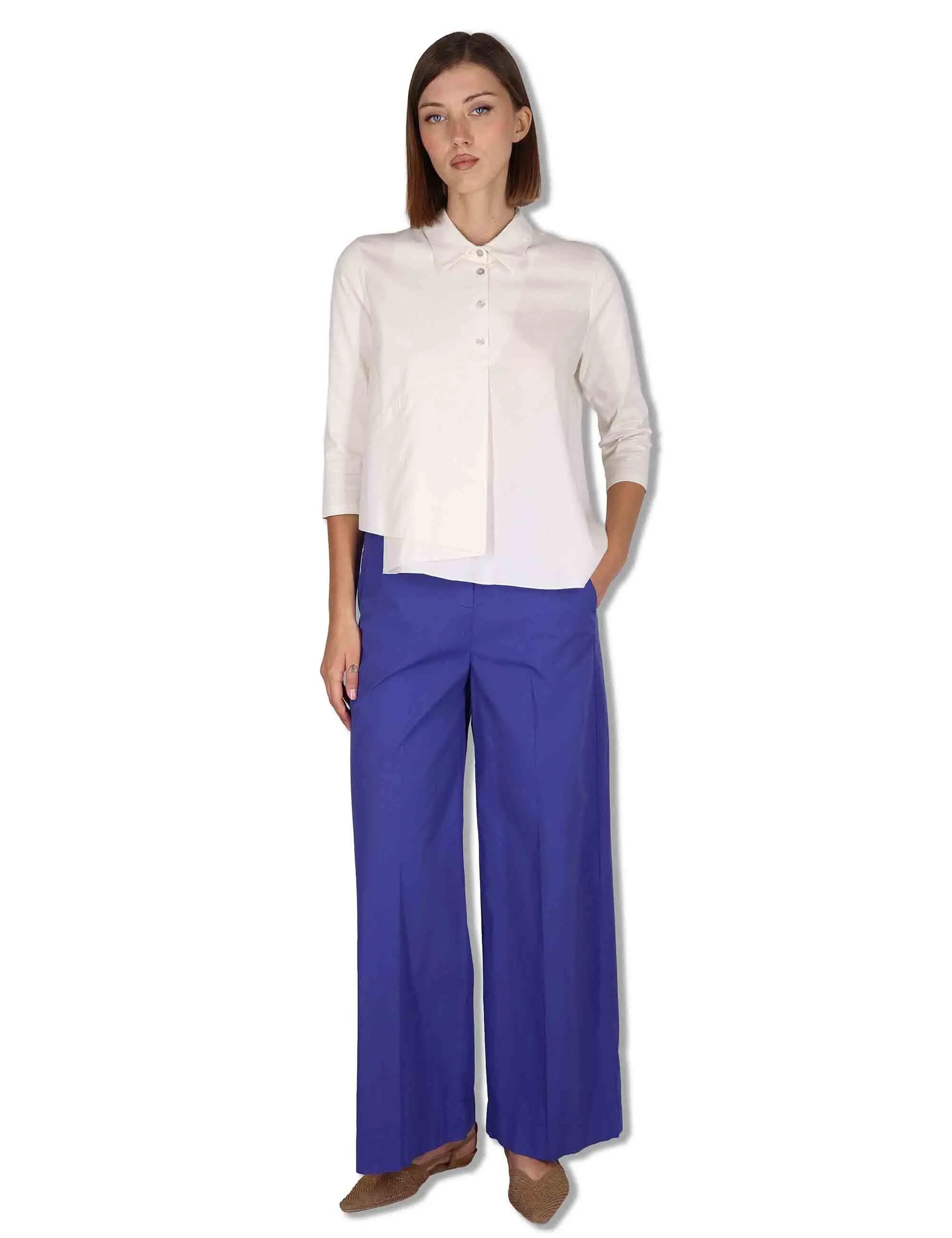 Pantaloni Wide Leg Cargo-Chic in cotone blu Donna PILEA OVO_IRIS sold by Spatarella