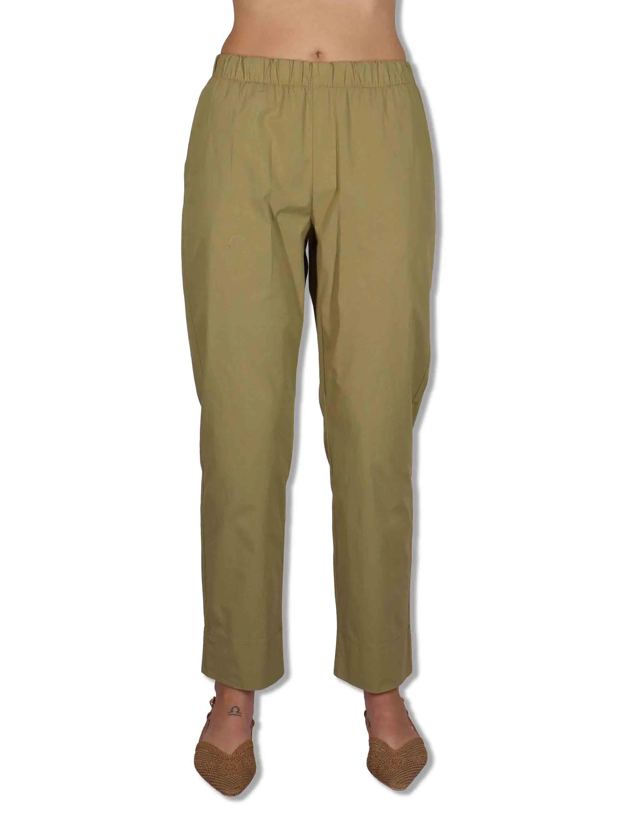 Pantaloni Slim Basic in cotone kaki con elastico Donna PINA OVO_KAKI sold by Spatarella product image thumbnail 2