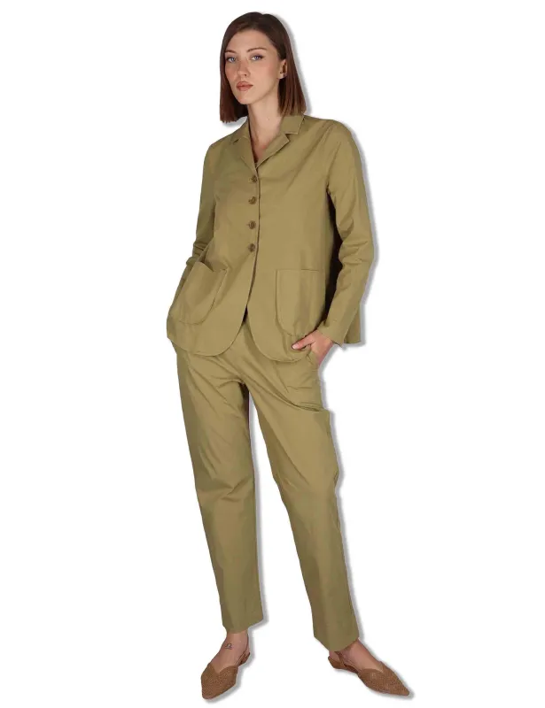 Pantaloni Slim Basic in cotone kaki con elastico Donna PINA OVO_KAKI made by Spatarella