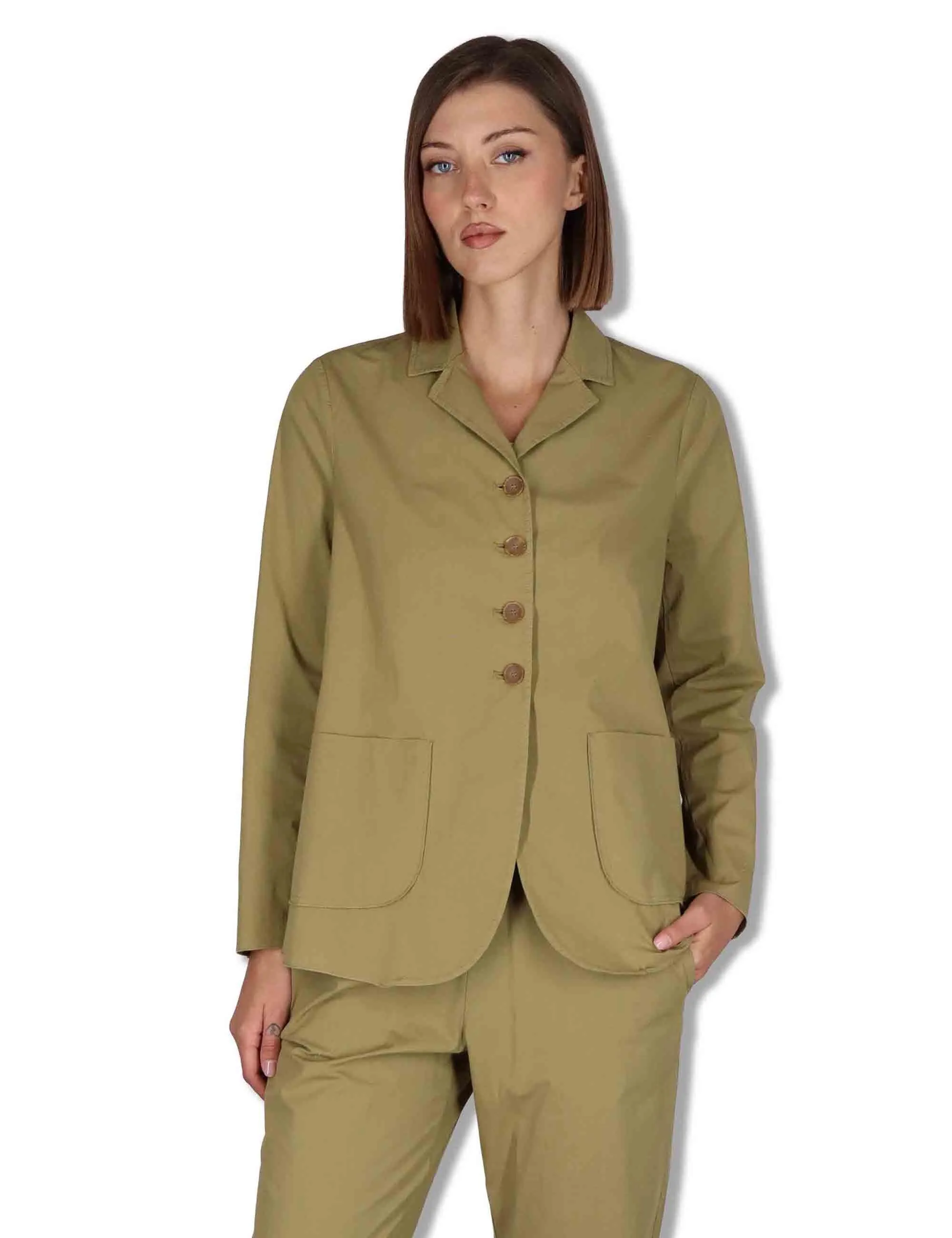 Blazer monopetto in cotone stretch kaki Donna BEL OVO_KAKI sold by Spatarella