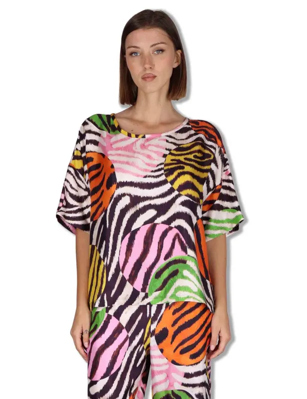 T- Shirt Collection Print in pura seta animalier Donna JM559031027 B1141 made by Spatarella