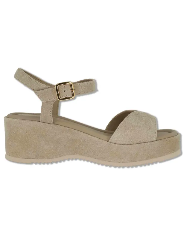 Sandali in camoscio beige con cinturino alla caviglia Donna KEDAR BS BARLEY made by Unisa