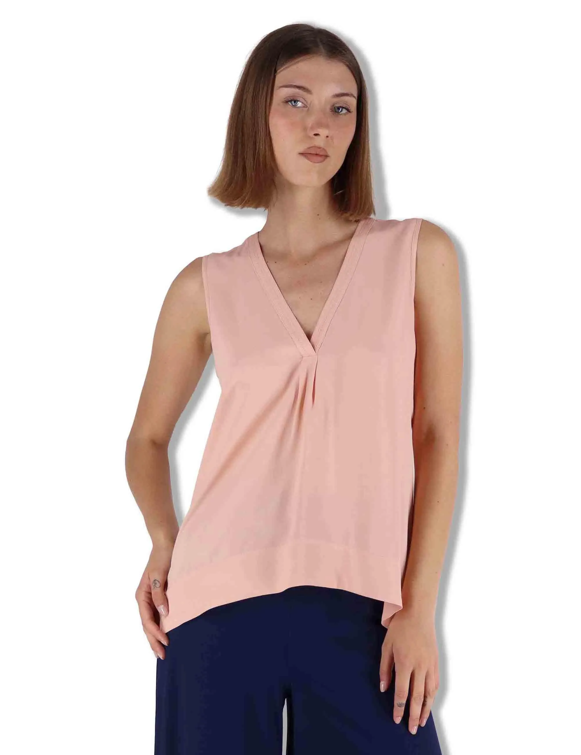 Top Fluid Crepe in seta rosa Donna JP554050672 32001 sold by Spatarella