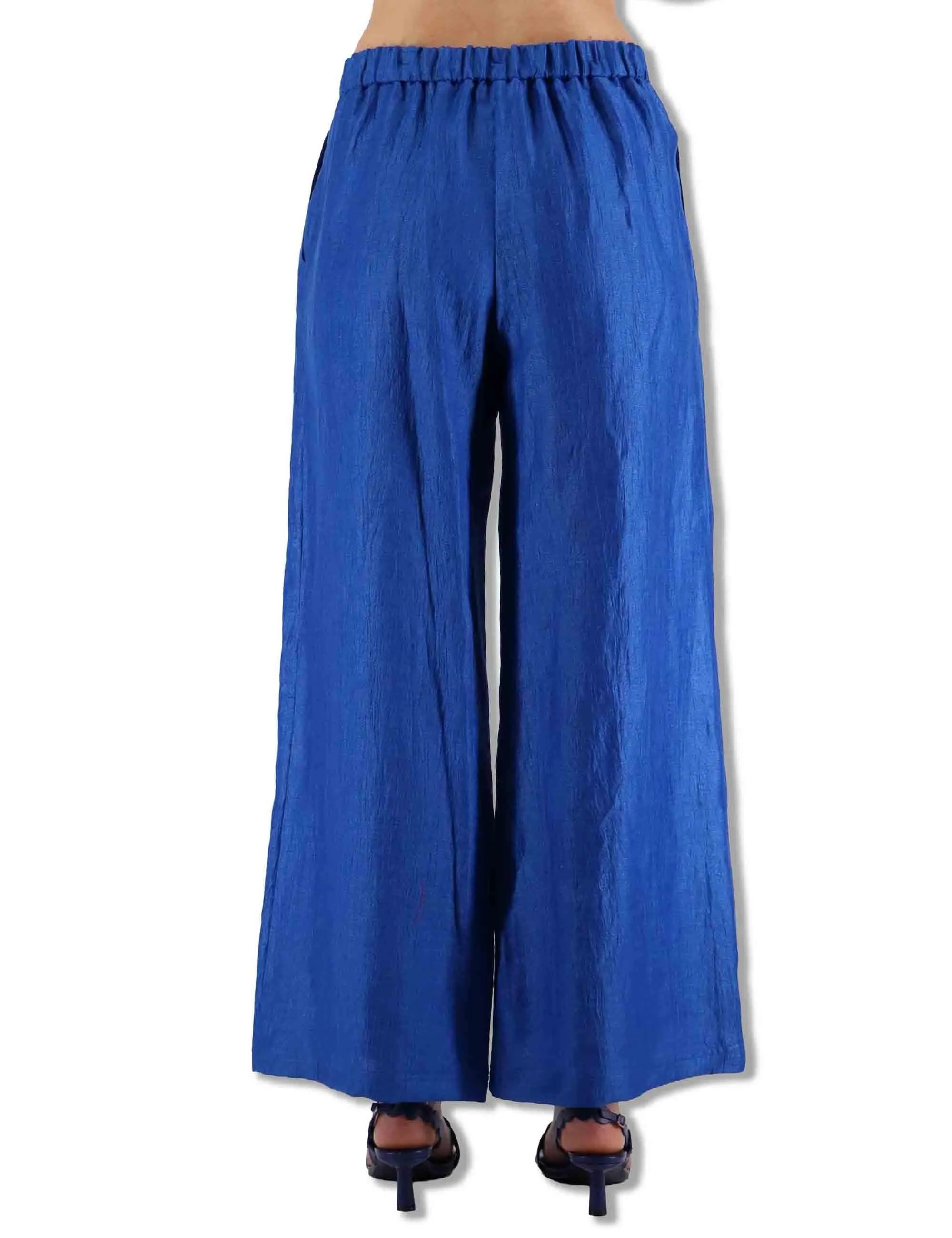 Pantaloni Jacquard in lino blu con tasche Donna JH805340102 80059 sold by Spatarella product image thumbnail 4