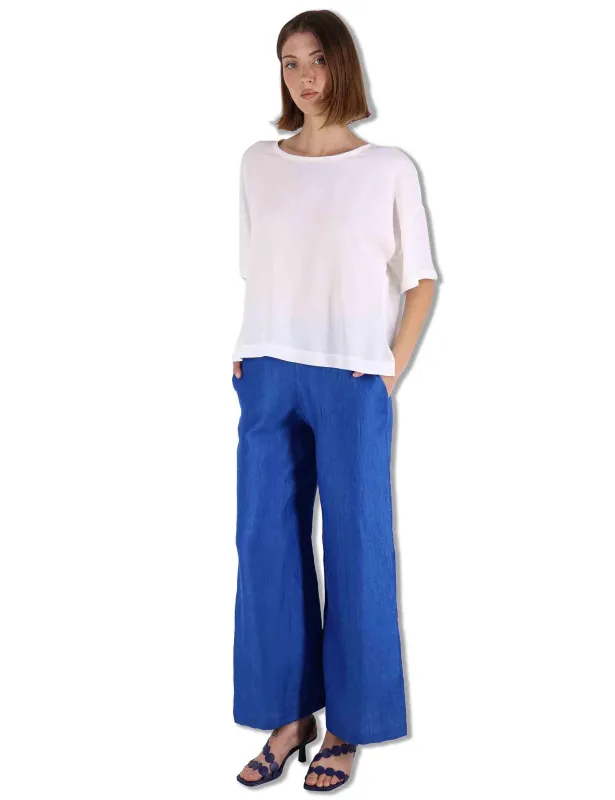 Pantaloni Jacquard in lino blu con tasche Donna JH805340102 80059 made by Spatarella