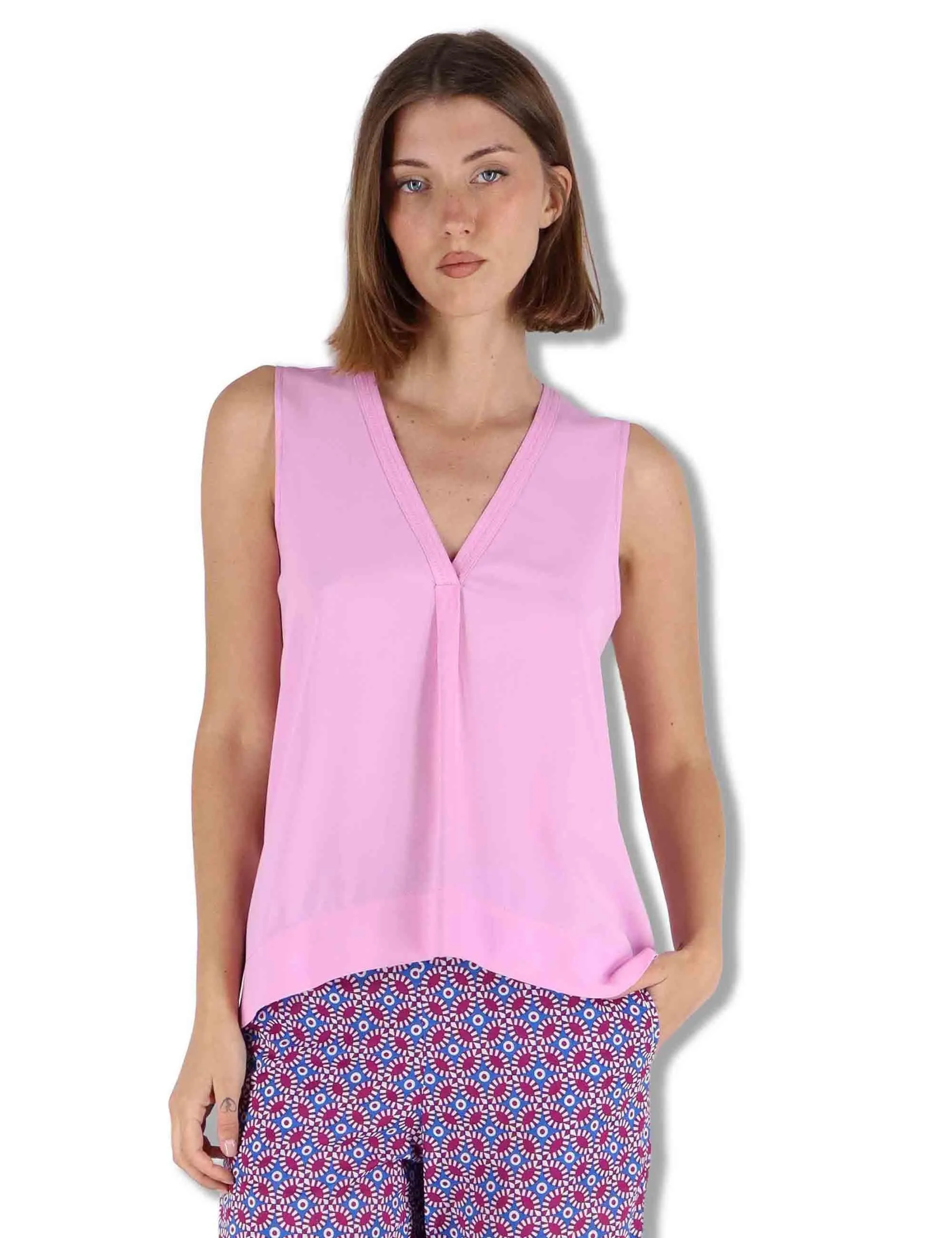 Top Fluid Crepe in seta rosa Donna JP554050672 32015 sold by Spatarella