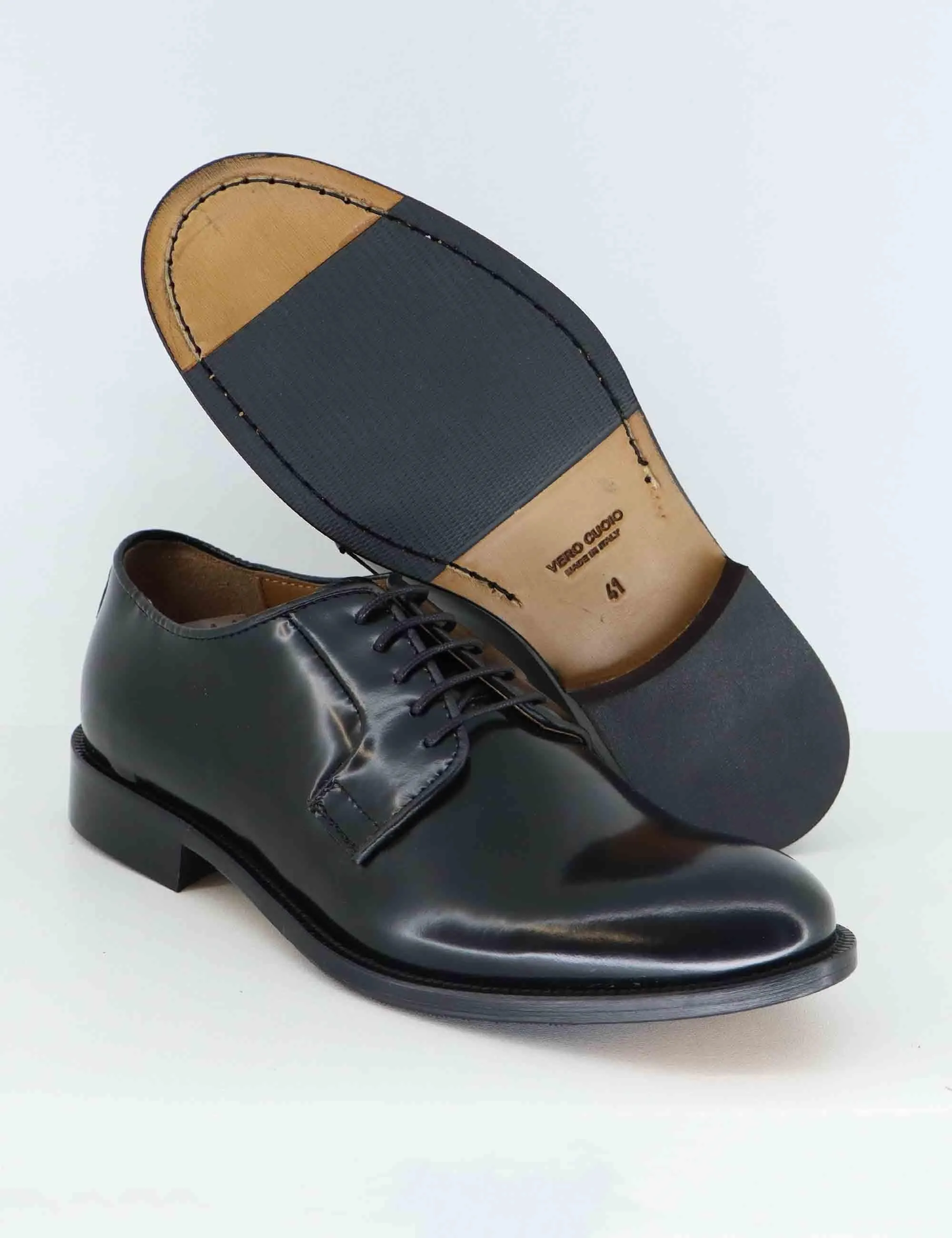 Stringate in pelle nera con suola in cuoio Uomo SPDU603 S001 sold by Spatarella product image thumbnail 4