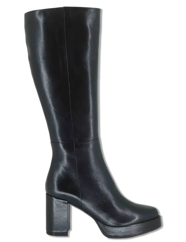 Stivali in pelle nera con tacco alto e plateau Donna SP2344 001 made by Spatarella
