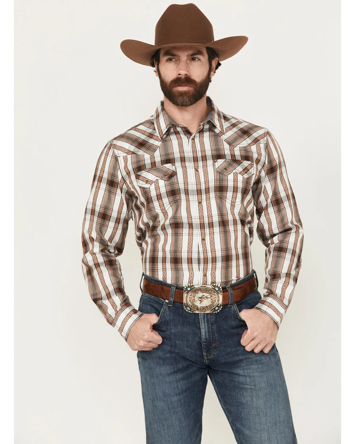 Cody James Men' Rodeo Plaid Print Long Sleeve Snap Western Shirt sold by Cody James