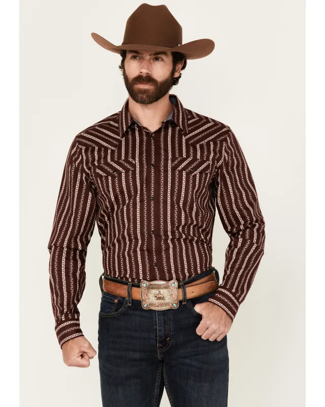 Cody James Men's Hansen Vertical Striped Wallpaper Print Long Sleeve Snap Western Shirt sold by Cody James
