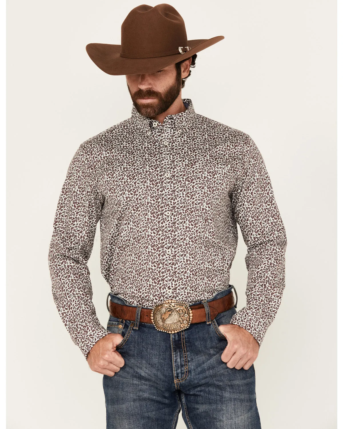 Cody James Men's Country Paisley Print Long Sleeve Button-Down Stretch Western Shirt sold by Cody James