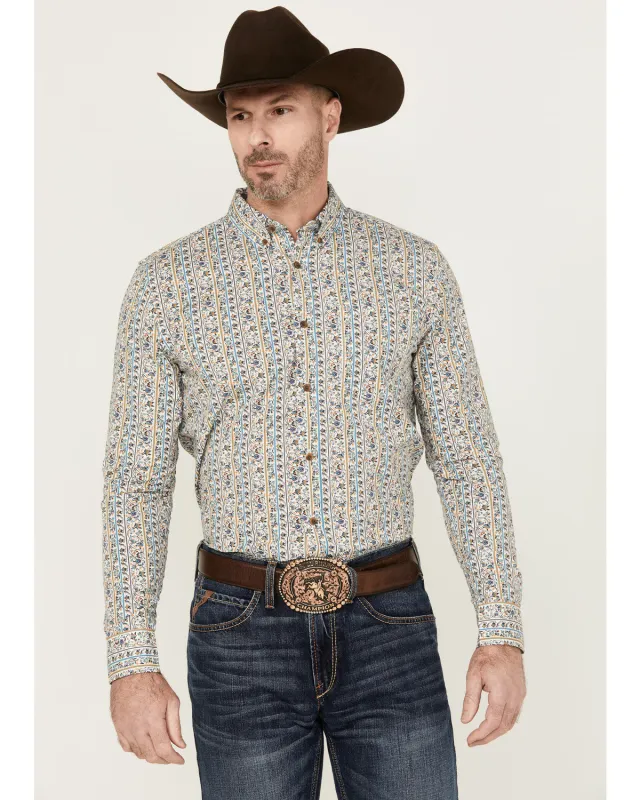 Cody James Men's Wells Floral Striped Print Long Sleeve Button-Down Stretch Western Shirt sold by Cody James