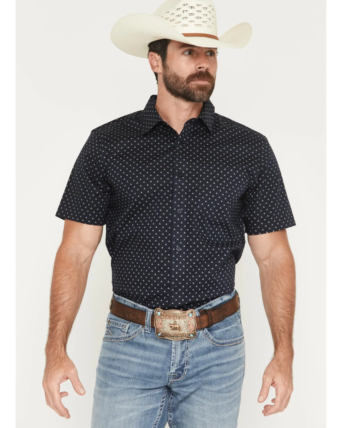 Cody James Men's Barrel Rider Geo Print Short Sleeve Button-Down Stretch Western Shirt sold by Cody James