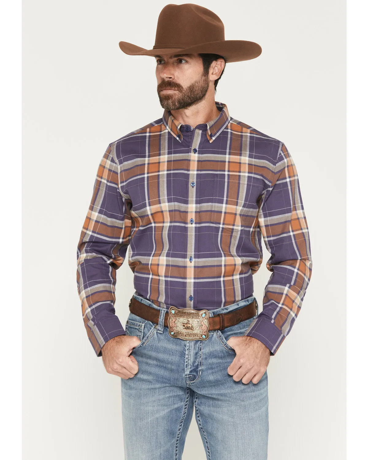 Cody James Men's Smokey Trail Plaid Print Long Sleeve Button-Down Stretch Western Shirt sold by Cody James