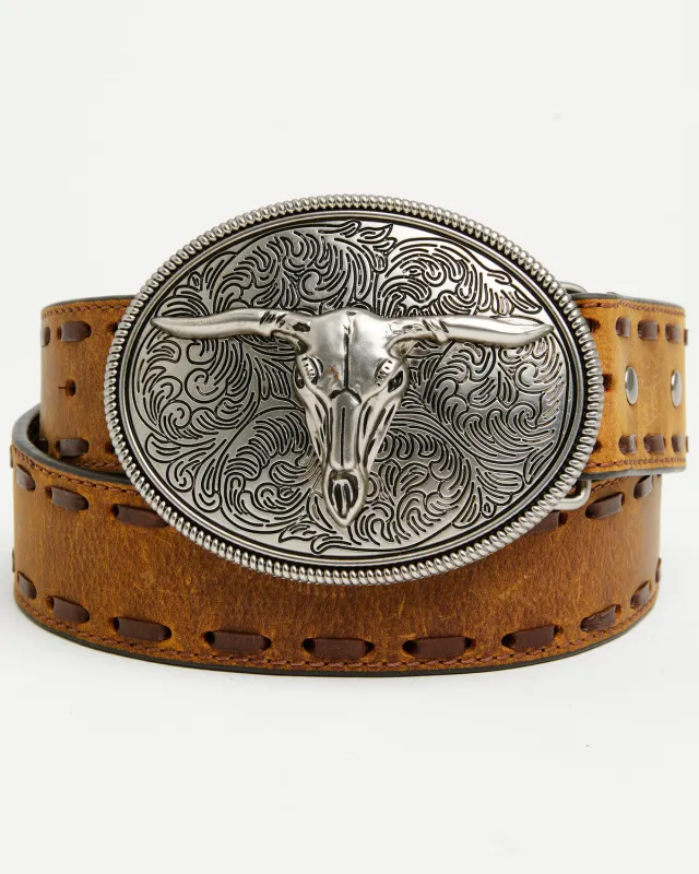Cody James Men's Longhorn Whipstitch Buckle Belt made by Cody James
