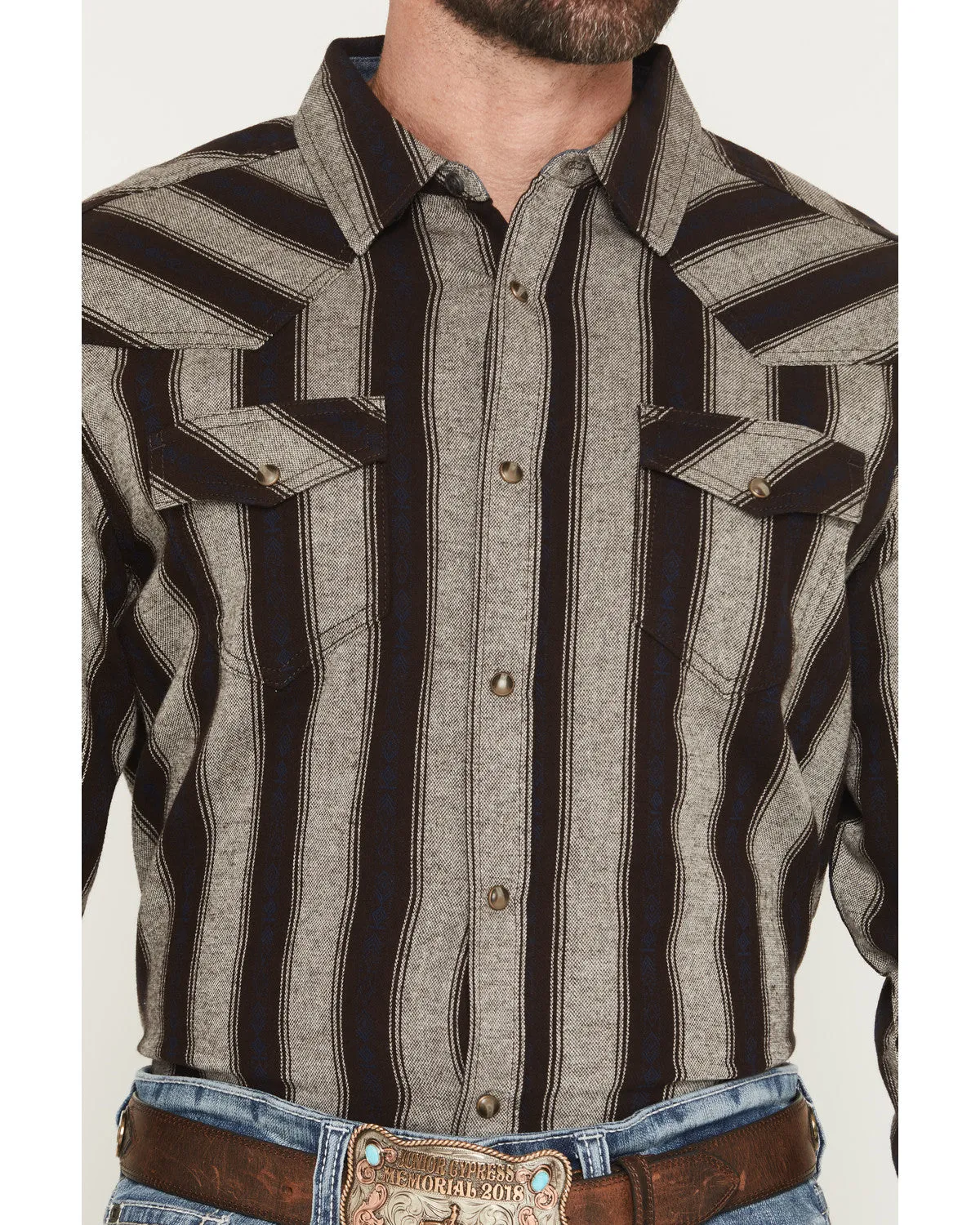 Cody James Men's Deluxe Dobby Stripe Print Long Sleeve Snap Flannel Shirt sold by Cody James product image thumbnail 3