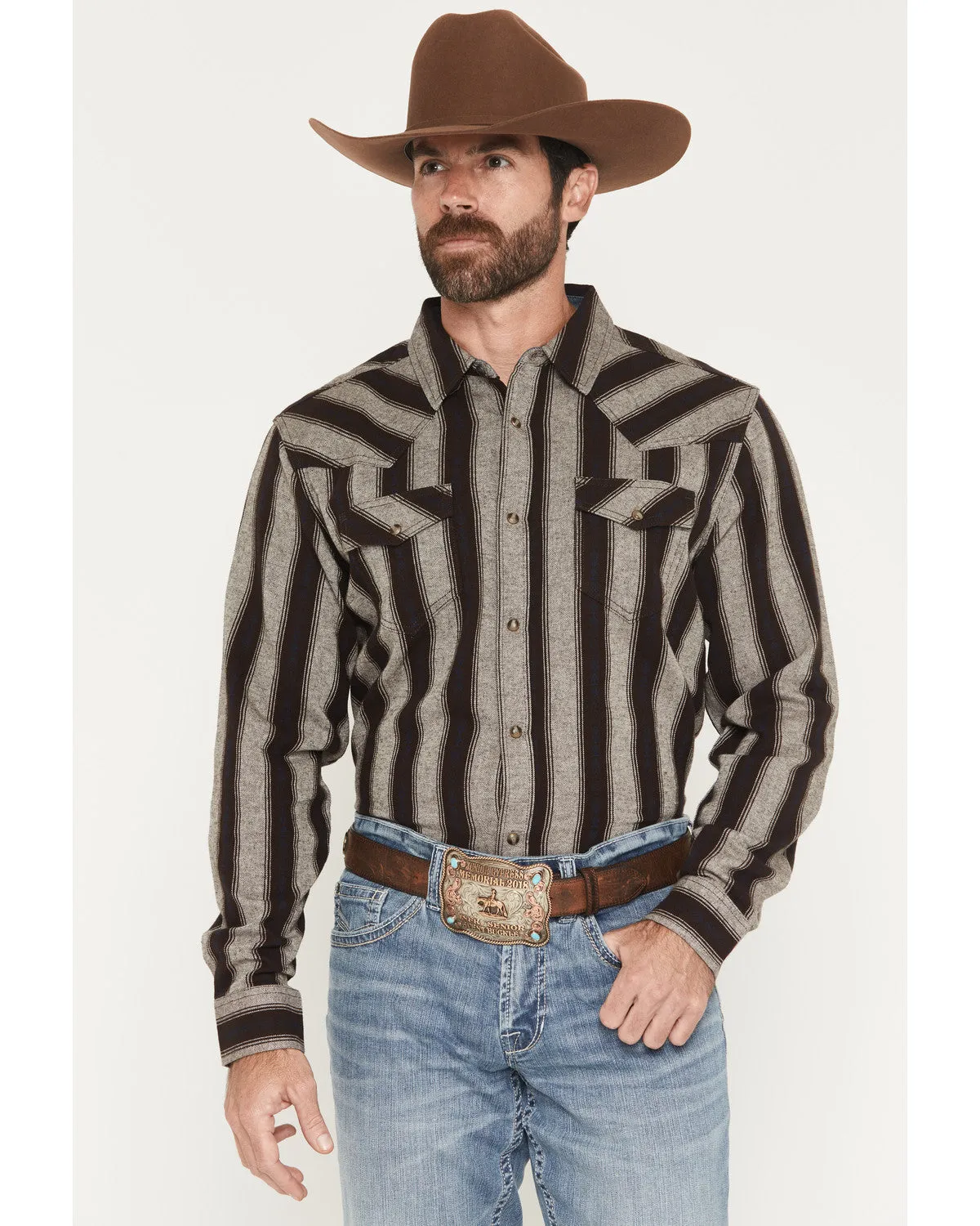 Cody James Men's Deluxe Dobby Stripe Print Long Sleeve Snap Flannel Shirt sold by Cody James