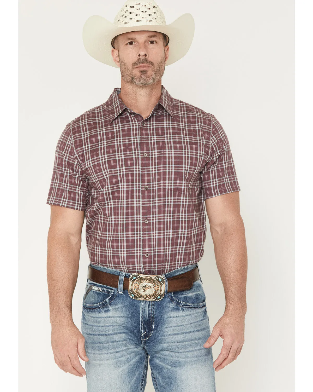 Cody James Men's Cowboy Brew Plaid Print Short Sleeve Button-Down Stretch Western Shirt sold by Cody James